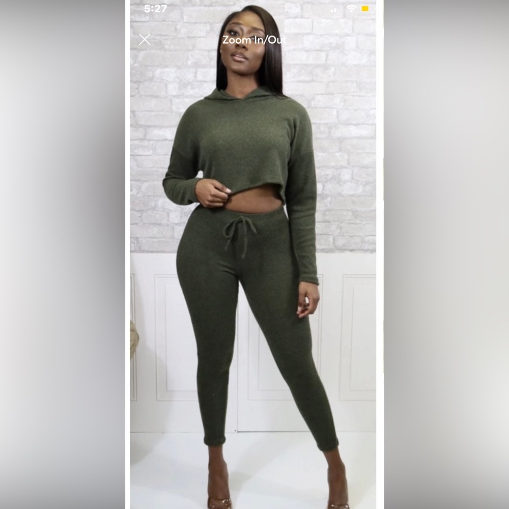 Olive Green 2 Piece Sweat Suit Set